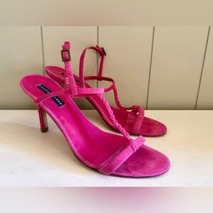Vintage Y2K Ralph Lauren Pink Suede Strappy Heels Italy Braided Sandals 8.5B